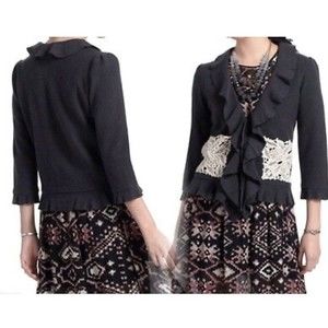 Anthropologie Leifsdottir Ruffle Crochet Front Tie Wool Cardigan Size Small